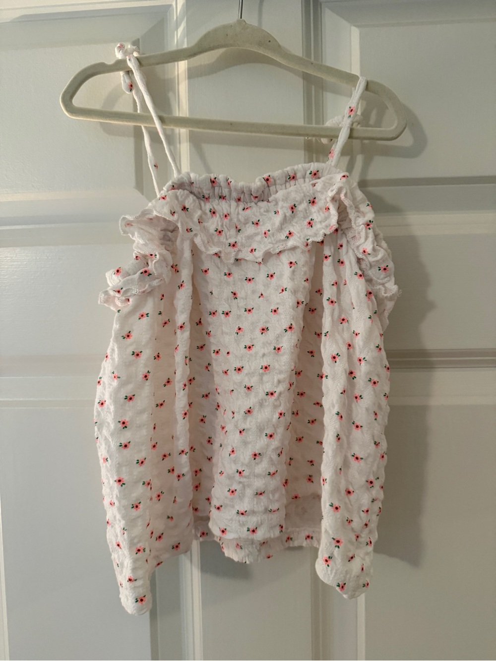 Zara White Off-Shoulder Floral Cami with Pink Flower Print